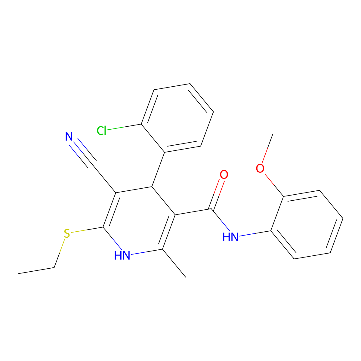 4-(2-chlorophenyl)-5-cyano-6-(ethylsulfanyl)-N-(2-methoxyphenyl)-2-methyl-1,4-dihydropyridine-3-carboxamide molecular structure, CAS 328070-44-6
