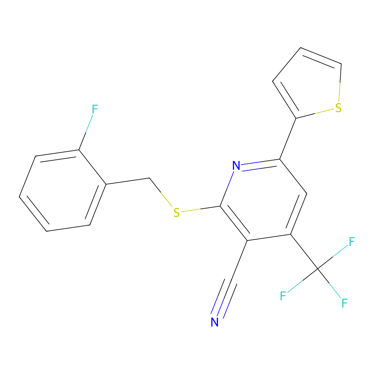 2-[(2-Fluorophenyl)methylsulfanyl]-6-thiophen-2-yl-4-(trifluoromethyl)pyridine-3-carbonitrile molecular structure, CAS 328070-50-4