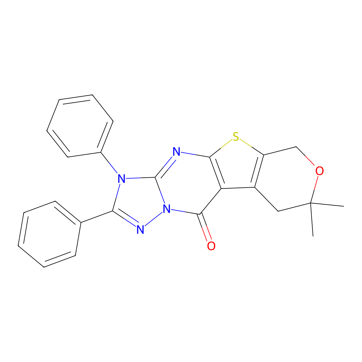 8,8-dimethyl-2,3-diphenyl-8,9-dihydro-3H-pyrano[4',3':4,5]thieno[2,3-d][1,2,4]triazolo[1,5-a]pyrimidin-10(6H)-one molecular structure, CAS 328070-53-7