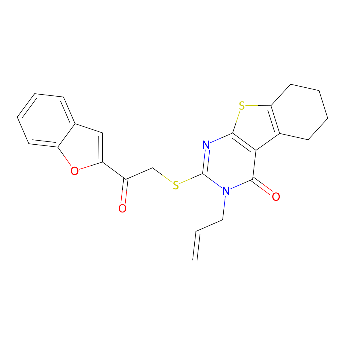 2-[2-(1-Benzofuran-2-yl)-2-oxoethyl]sulfanyl-3-prop-2-enyl-5,6,7,8-tetrahydro-[1]benzothiolo[2,3-d]pyrimidin-4-one molecular structure, CAS 328070-60-6