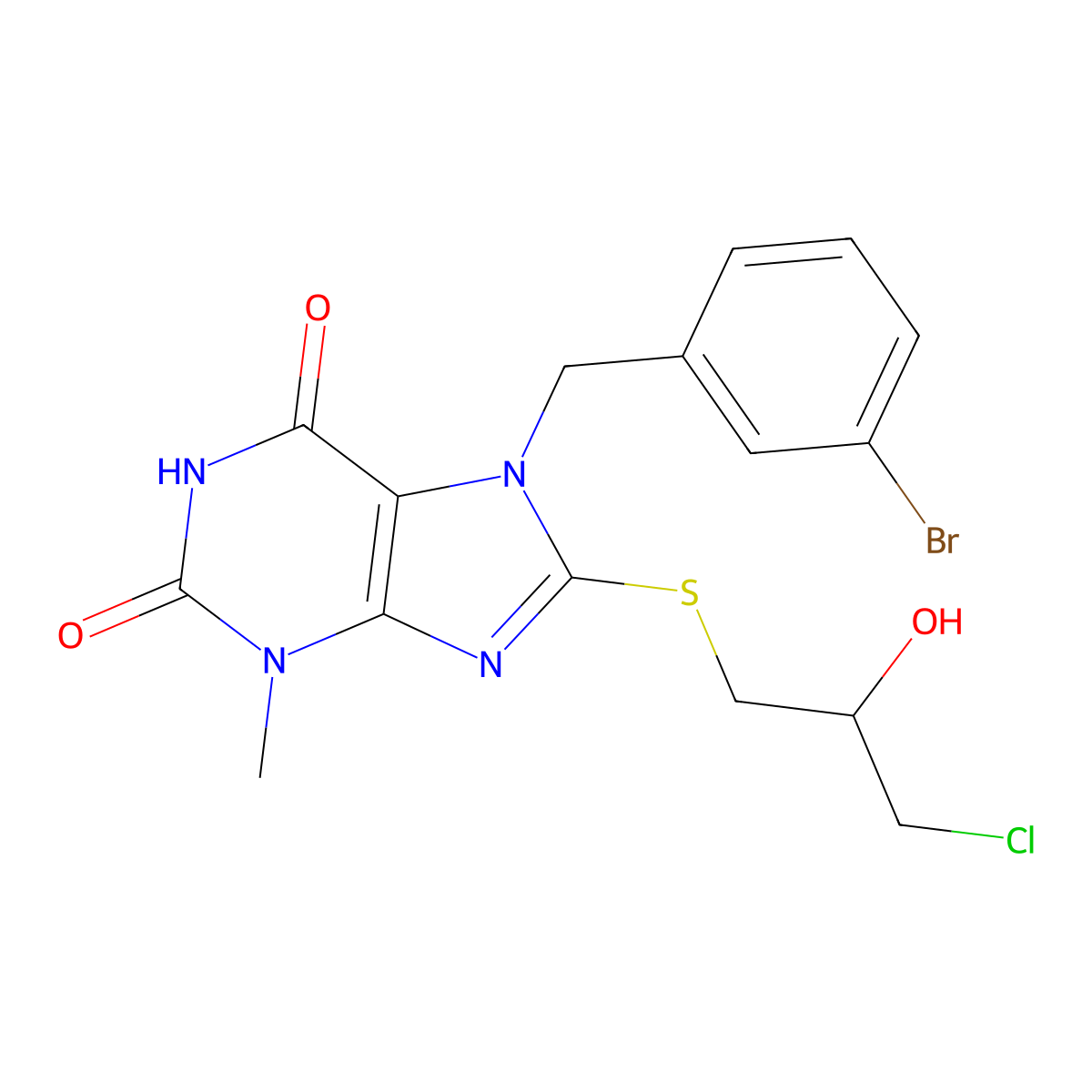 7-(3-bromobenzyl)-8-[(3-chloro-2-hydroxypropyl)sulfanyl]-3-methyl-3,7-dihydro-1H-purine-2,6-dione molecular structure, CAS 328070-78-6