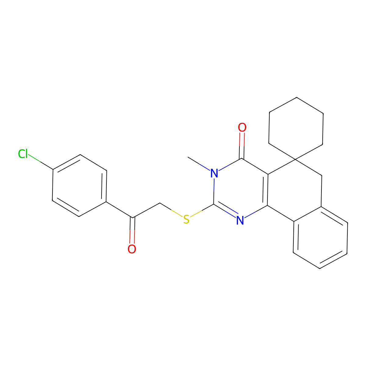 2-[2-(4-chlorophenyl)-2-oxoethyl]sulfanyl-3-methylspiro[6H-benzo[h]quinazoline-5,1'-cyclohexane]-4-one molecular structure, CAS 328071-00-7