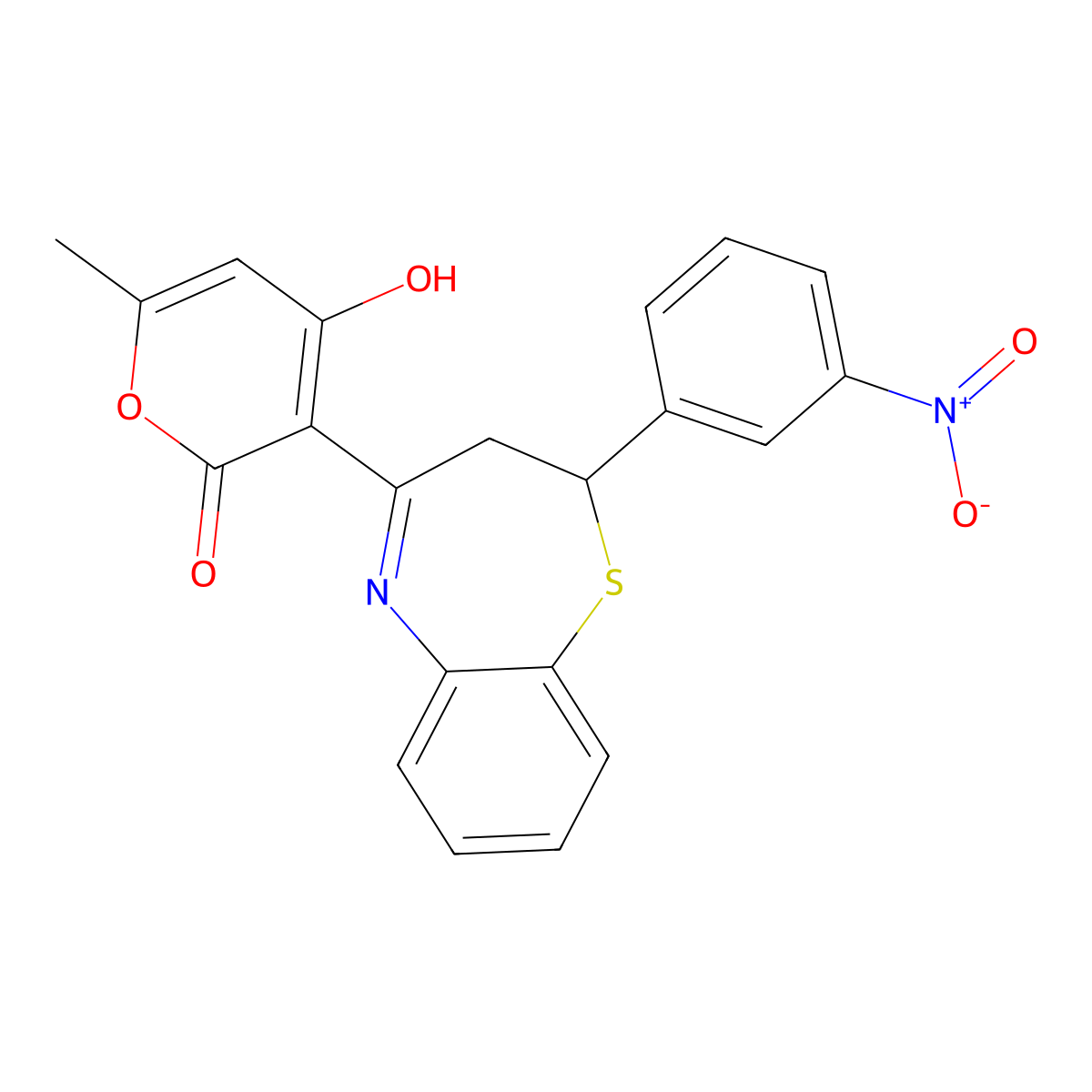 4-hydroxy-6-methyl-3-[2-(3-nitrophenyl)-2,3-dihydro-1,5-benzothiazepin-4-yl]-2H-pyran-2-one molecular structure, CAS 328071-29-0