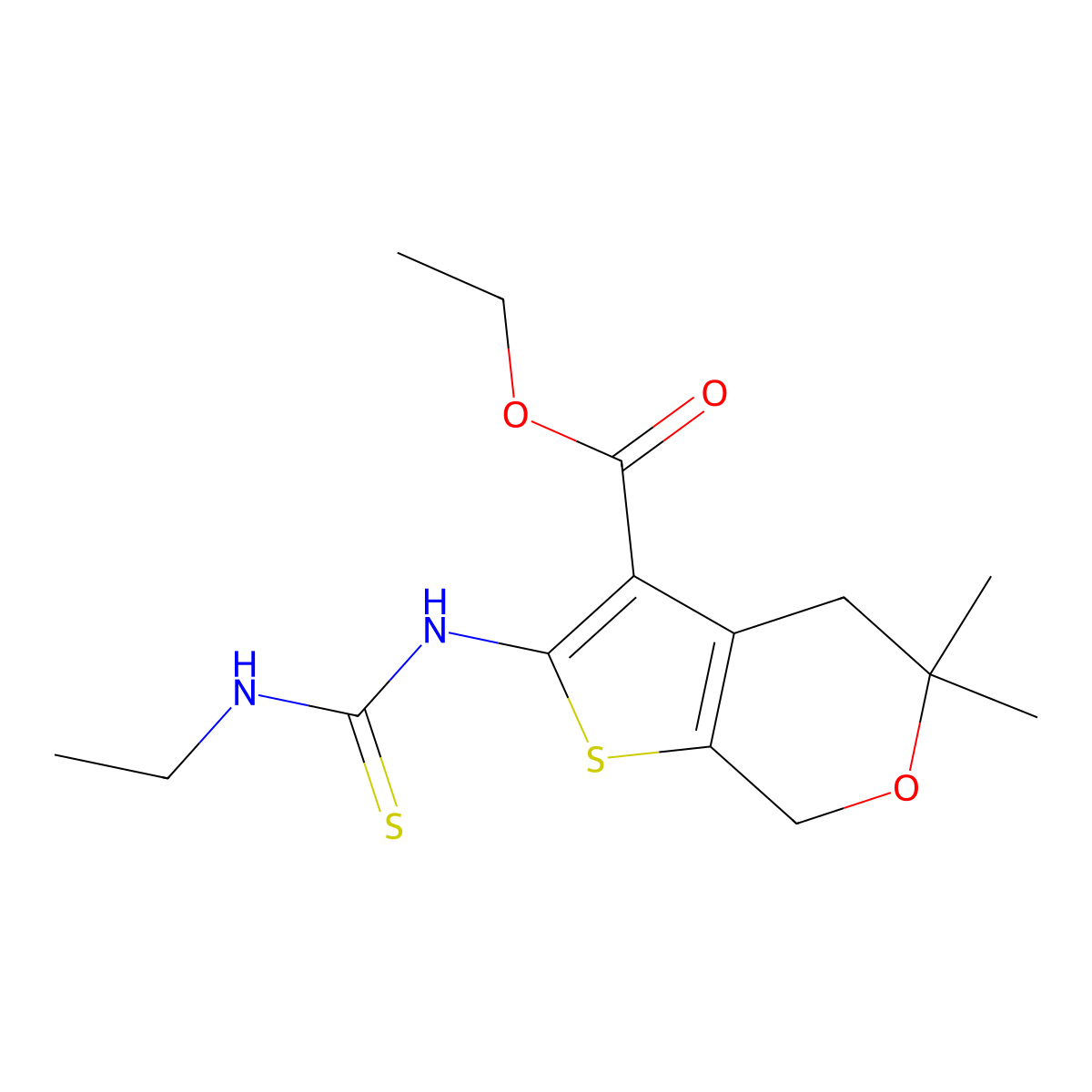 ethyl 2-[(ethylcarbamothioyl)amino]-5,5-dimethyl-4,7-dihydro-5H-thieno[2,3-c]pyran-3-carboxylate molecular structure, CAS 328071-43-8