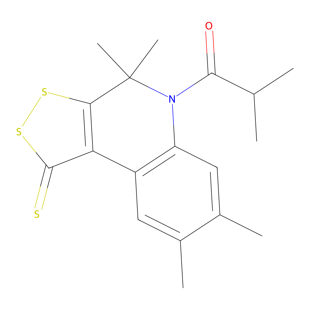 2-methyl-1-(4,4,7,8-tetramethyl-1-thioxo-1,4-dihydro-5H-[1,2]dithiolo[3,4-c]quinolin-5-yl)propan-1-one molecular structure, CAS 328071-51-8