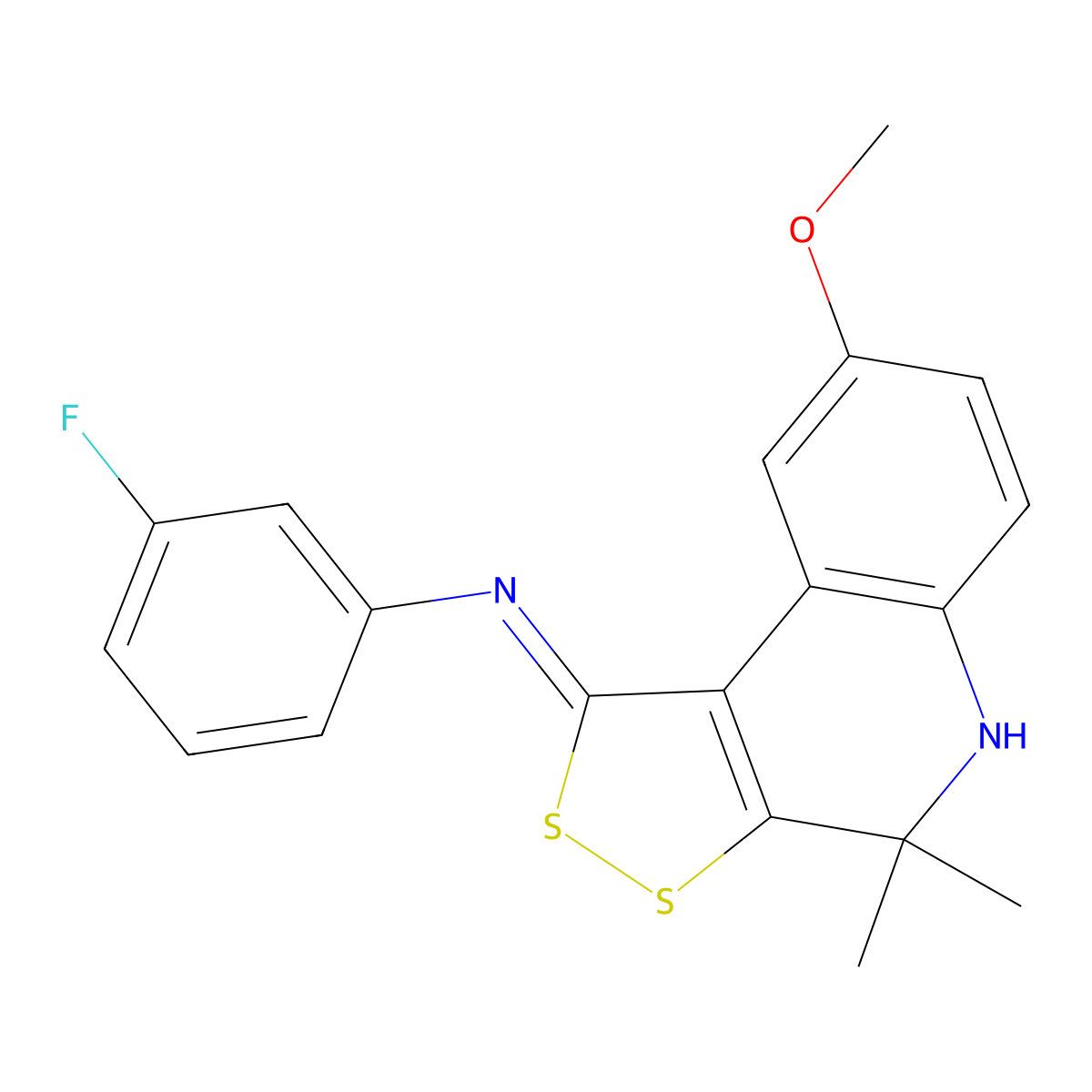 3-fluoro-N-[(1Z)-8-methoxy-4,4-dimethyl-4,5-dihydro-1H-[1,2]dithiolo[3,4-c]quinolin-1-ylidene]aniline molecular structure, CAS 328071-53-0