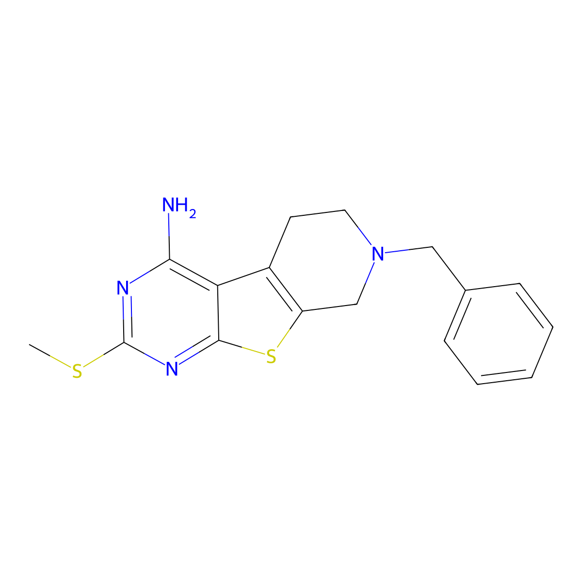 7-benzyl-2-methylsulfanyl-6,8-dihydro-5H-pyrido[4,5]thieno[1,2-c]pyrimidin-4-amine molecular structure, CAS 328071-60-9