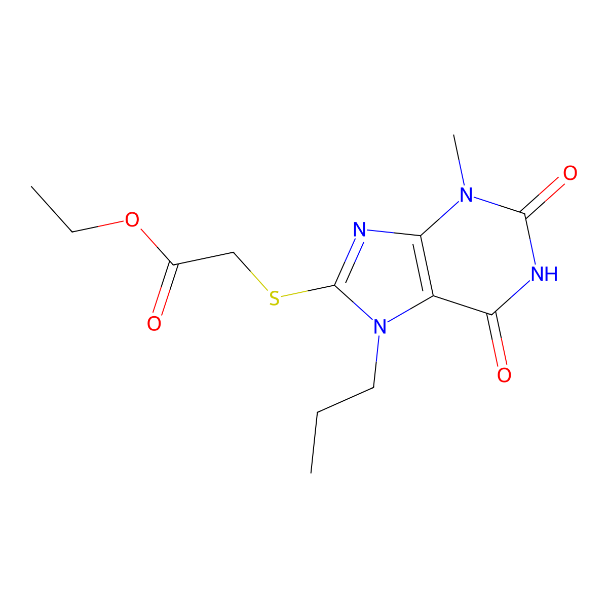 Ethyl 2-(3-methyl-2,6-dioxo-7-propylpurin-8-yl)sulfanylacetate molecular structure, CAS 328071-66-5