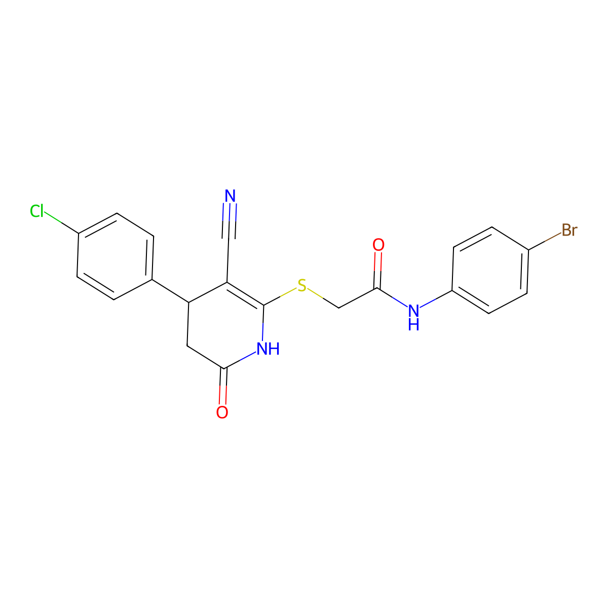 N-(4-bromophenyl)-2-[[4-(4-chlorophenyl)-5-cyano-2-oxo-3,4-dihydro-1H-pyridin-6-yl]sulfanyl]acetamide molecular structure, CAS 328071-71-2