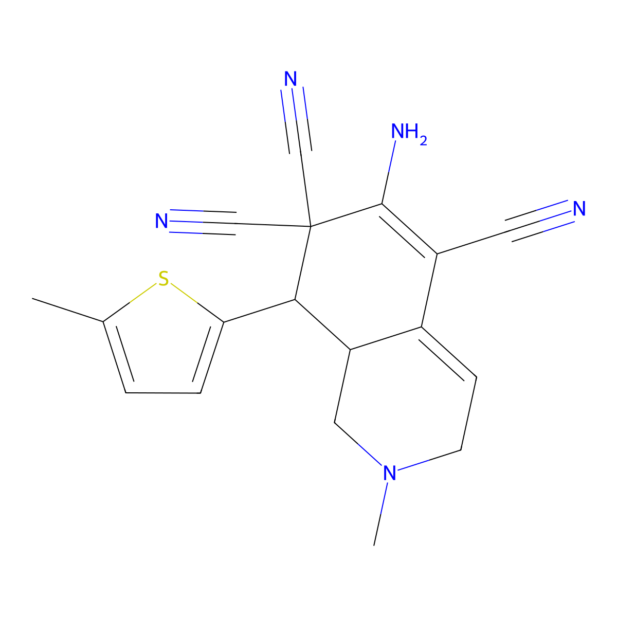 6-amino-2-methyl-8-(5-methylthiophen-2-yl)-2,3,8,8a-tetrahydroisoquinoline-5,7,7(1H)-tricarbonitrile molecular structure, CAS 328071-77-8