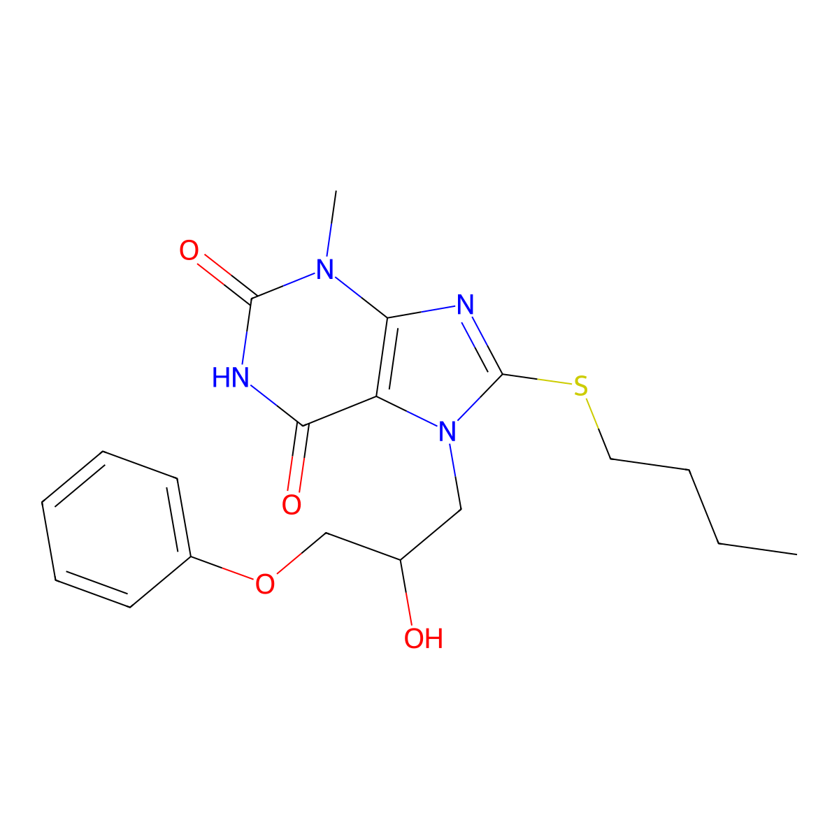 8-(butylthio)-7-(2-hydroxy-3-phenoxypropyl)-3-methyl-1H-purine-2,6(3H,7H)-dione molecular structure, CAS 328071-80-3