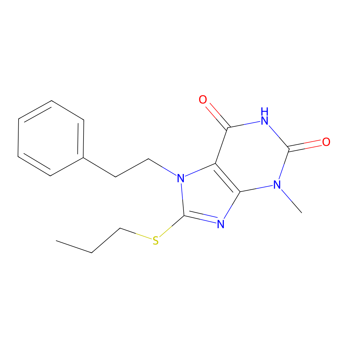 3-Methyl-7-phenethyl-8-propylsulfanyl-3,7-dihydro-purine-2,6-dione molecular structure, CAS 328071-85-8