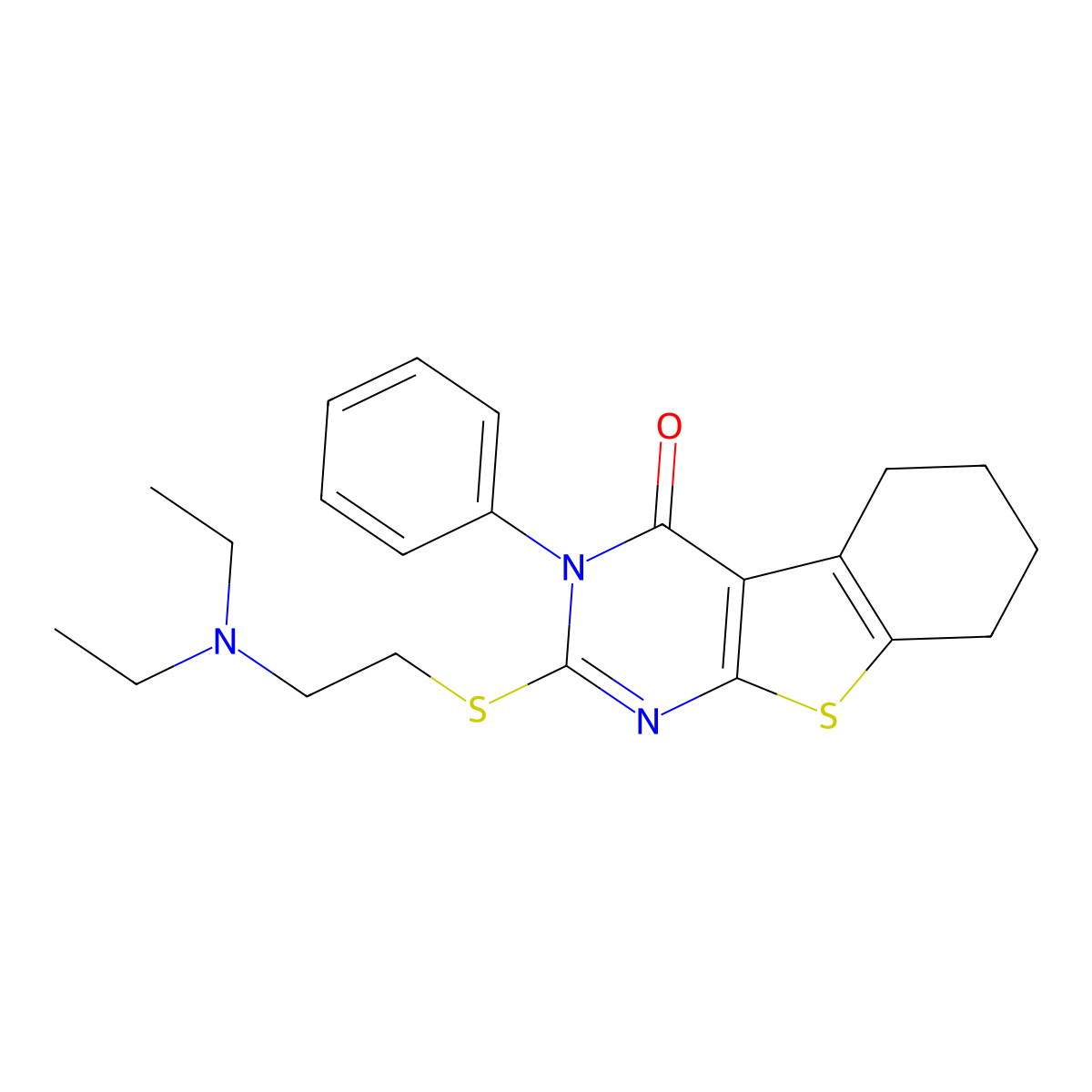 2-{[2-(diethylamino)ethyl]sulfanyl}-3-phenyl-5,6,7,8-tetrahydro[1]benzothieno[2,3-d]pyrimidin-4(3H)-one molecular structure, CAS 328071-95-0