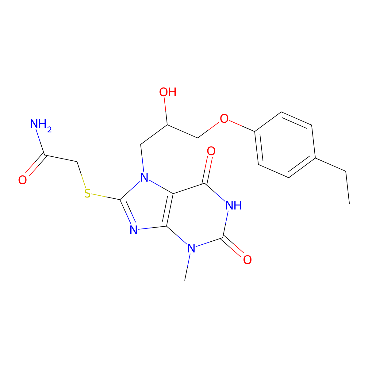 2-({7-[3-(4-ethylphenoxy)-2-hydroxypropyl]-3-methyl-2,6-dioxo-2,3,6,7-tetrahydro-1H-purin-8-yl}sulfanyl)acetamide molecular structure, CAS 328071-98-3