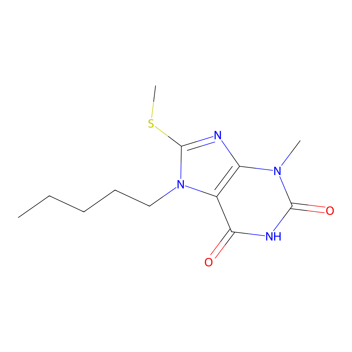 3-Methyl-8-methylsulfanyl-7-pentylpurine-2,6-dione molecular structure, CAS 328072-00-0