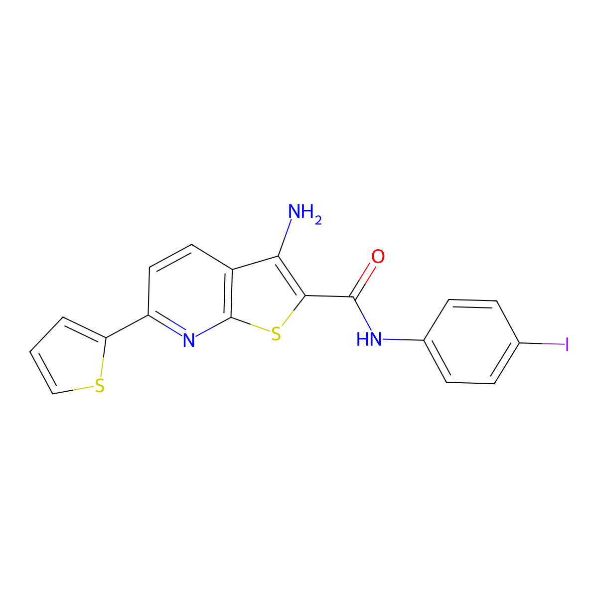 3-amino-N-(4-iodophenyl)-6-(thiophen-2-yl)thieno[2,3-b]pyridine-2-carboxamide molecular structure, CAS 328072-23-7