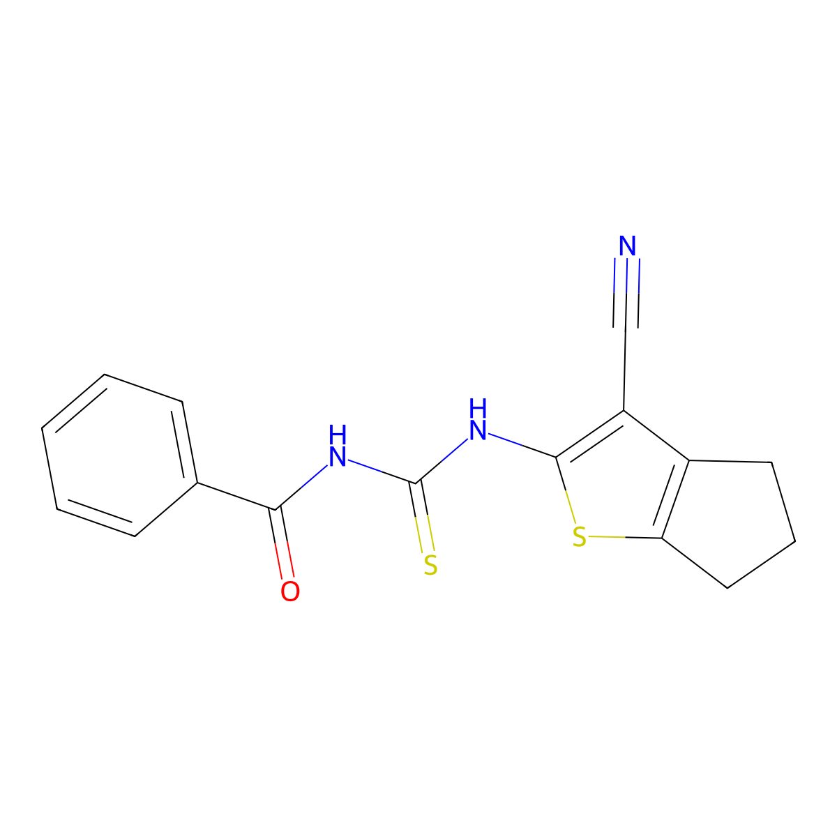 N-[(3-cyano-5,6-dihydro-4H-cyclopenta[b]thiophen-2-yl)carbamothioyl]benzamide molecular structure, CAS 328072-42-0