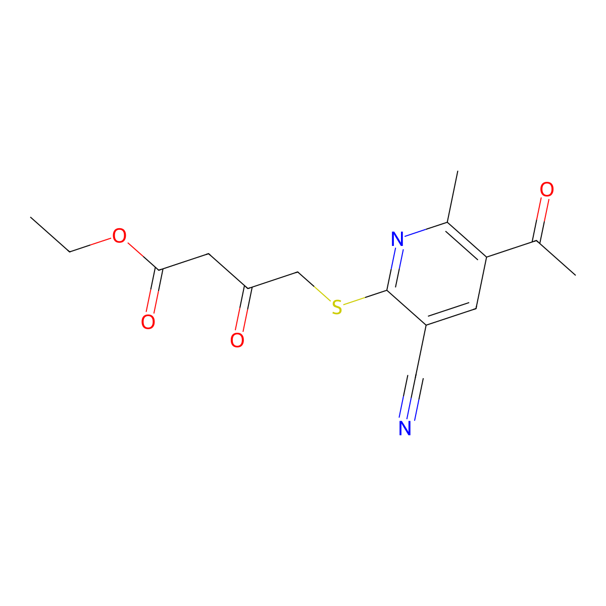 Ethyl 4-[(5-acetyl-3-cyano-6-methylpyridin-2-yl)sulfanyl]-3-oxobutanoate molecular structure, CAS 328072-45-3