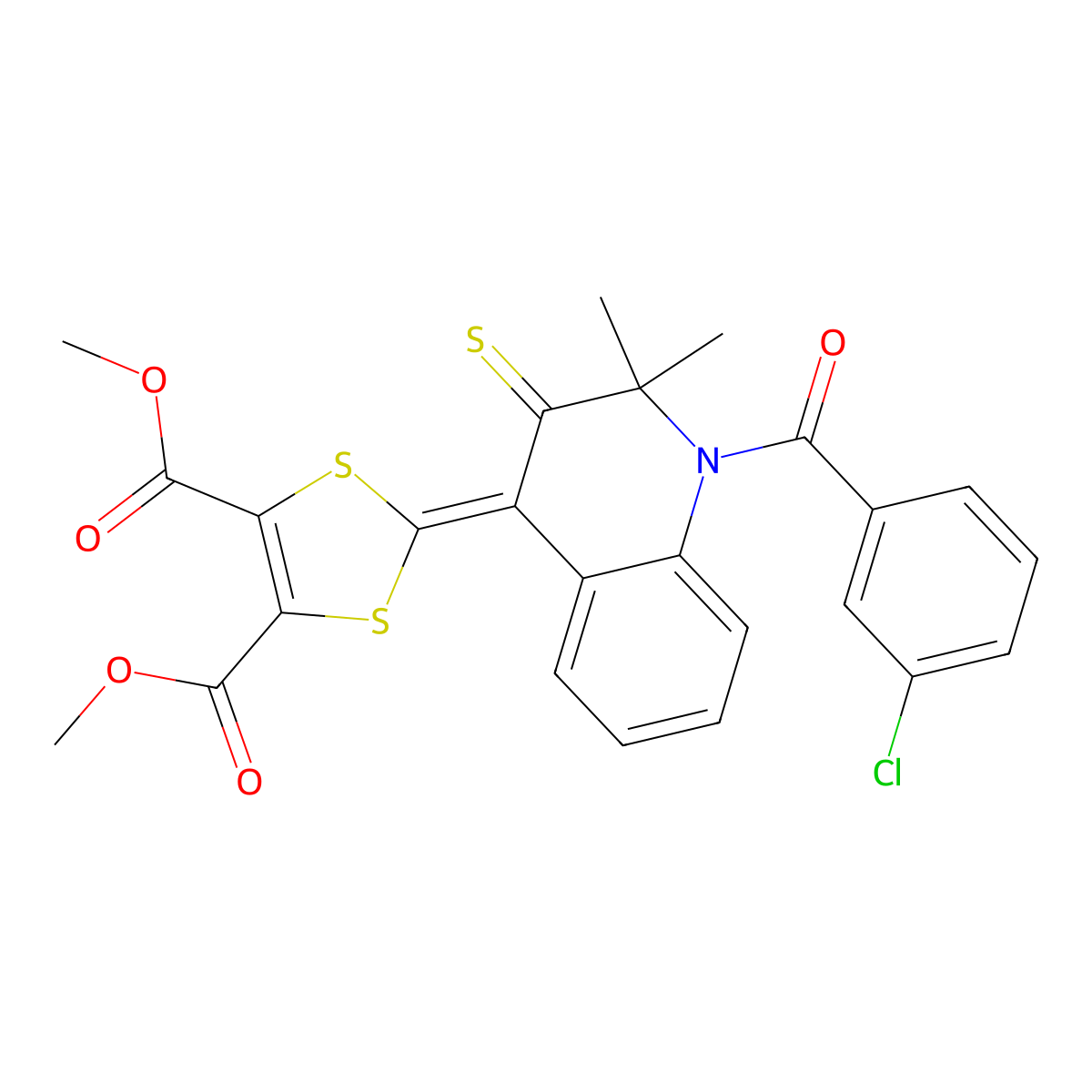 dimethyl 2-(1-(3-chlorobenzoyl)-2,2-dimethyl-3-thioxo-2,3-dihydro-4(1H)-quinolinylidene)-1,3-dithiole-4,5-dicarboxylate molecular structure, CAS 328072-49-7