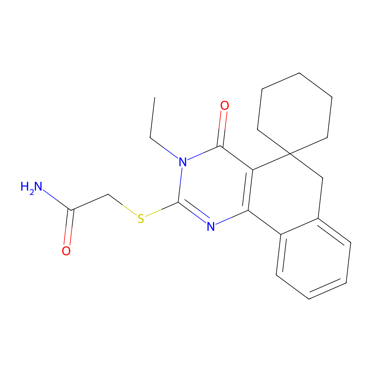 2-(3-ethyl-4-oxospiro[6H-benzo[h]quinazoline-5,1'-cyclohexane]-2-yl)sulfanylacetamide molecular structure, CAS 328072-56-6