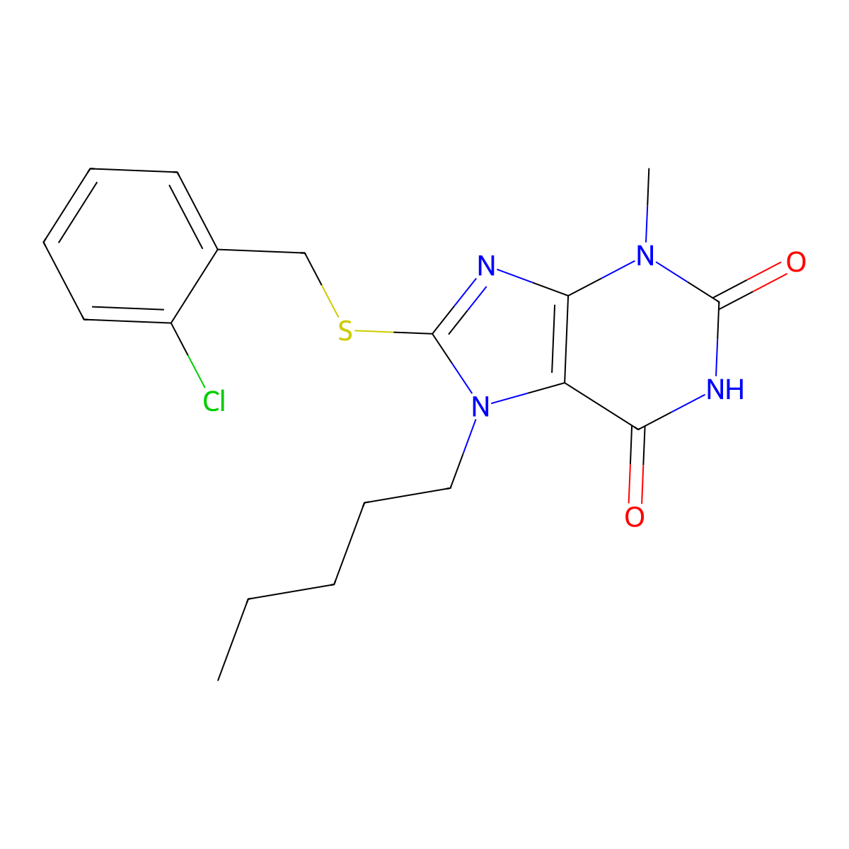 8-[(2-chlorobenzyl)sulfanyl]-3-methyl-7-pentyl-3,7-dihydro-1H-purine-2,6-dione molecular structure, CAS 328072-63-5