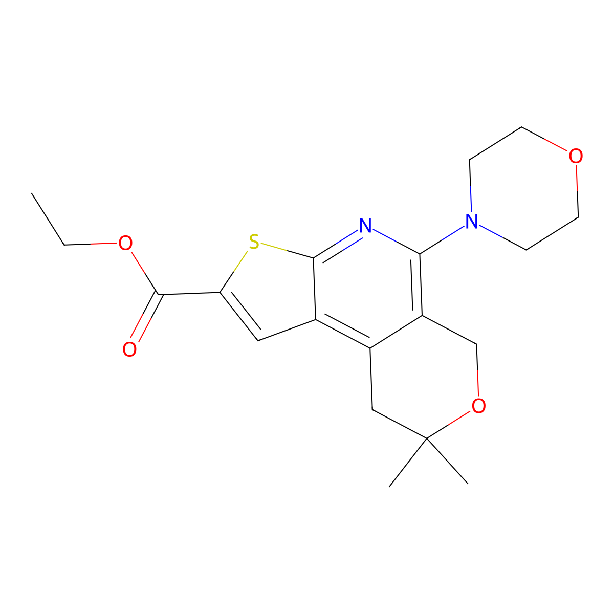 Ethyl 8,8-dimethyl-5-morpholino-8,9-dihydro-6H-pyrano[4,3-D]thieno[2,3-B]pyridine-2-carboxylate molecular structure, CAS 328072-67-9