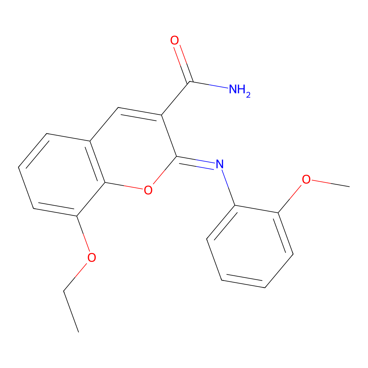 (2Z)-8-ethoxy-2-[(2-methoxyphenyl)imino]-2H-chromene-3-carboxamide molecular structure, CAS 328077-37-8