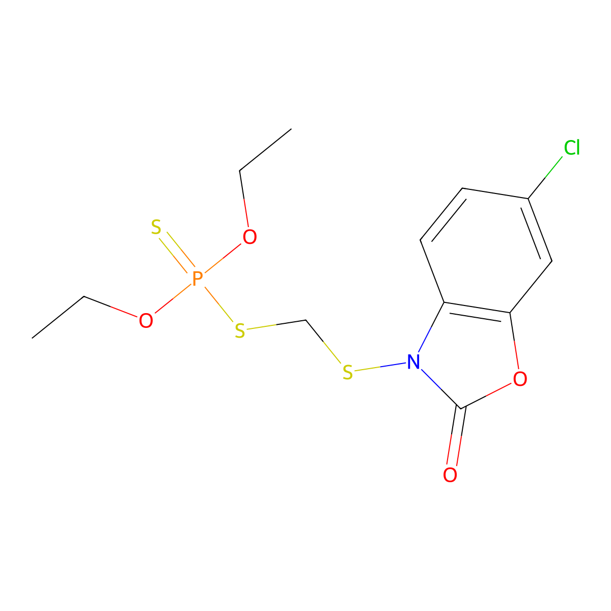 S-{[(6-chloro-2-oxo-1,3-benzoxazol-3(2H)-yl)sulfanyl]methyl} O,O-diethyl phosphorodithioate molecular structure, CAS 328084-61-3