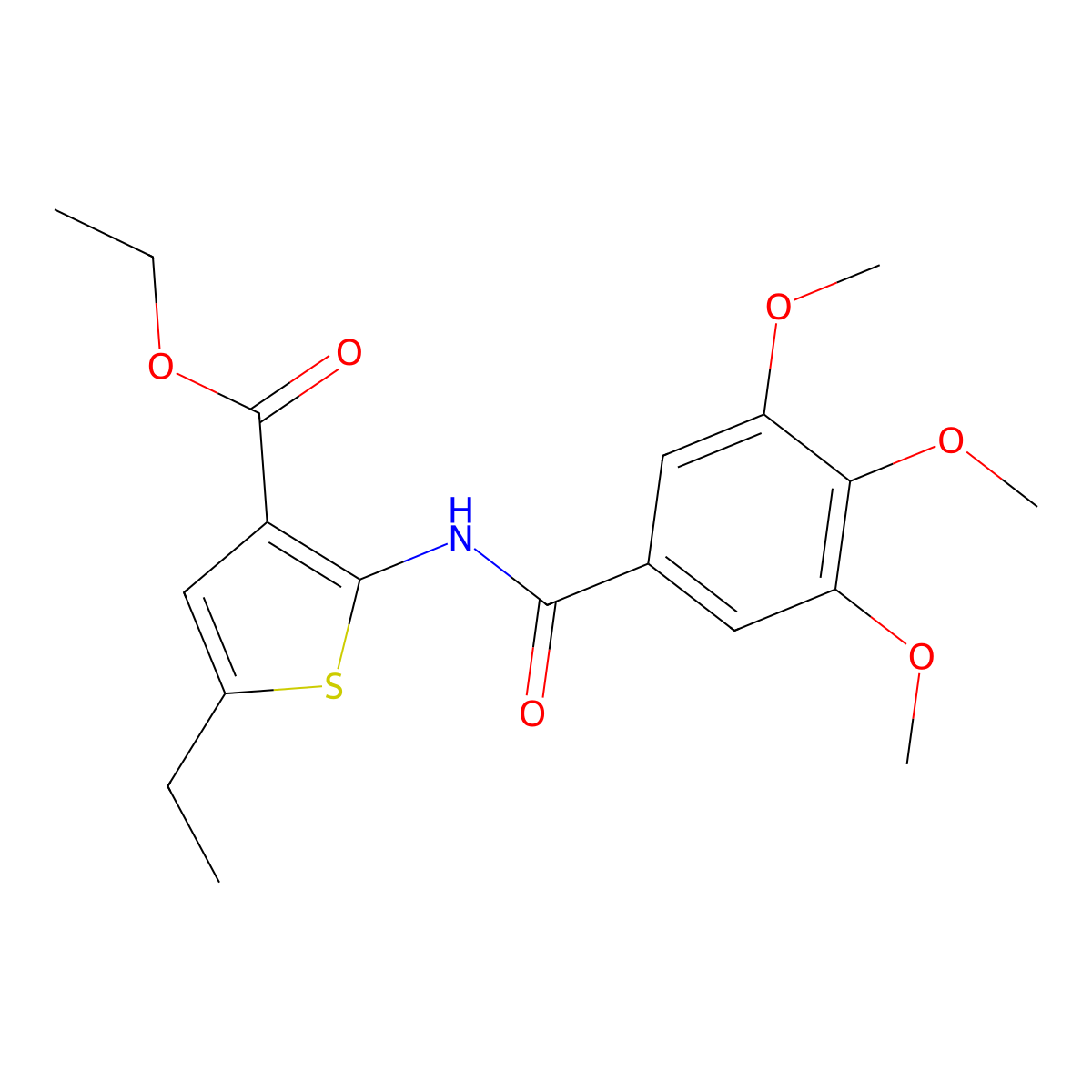 5-Ethyl-2-[[oxo-(3,4,5-trimethoxyphenyl)methyl]amino]-3-thiophenecarboxylic acid ethyl ester molecular structure, CAS 328089-06-1