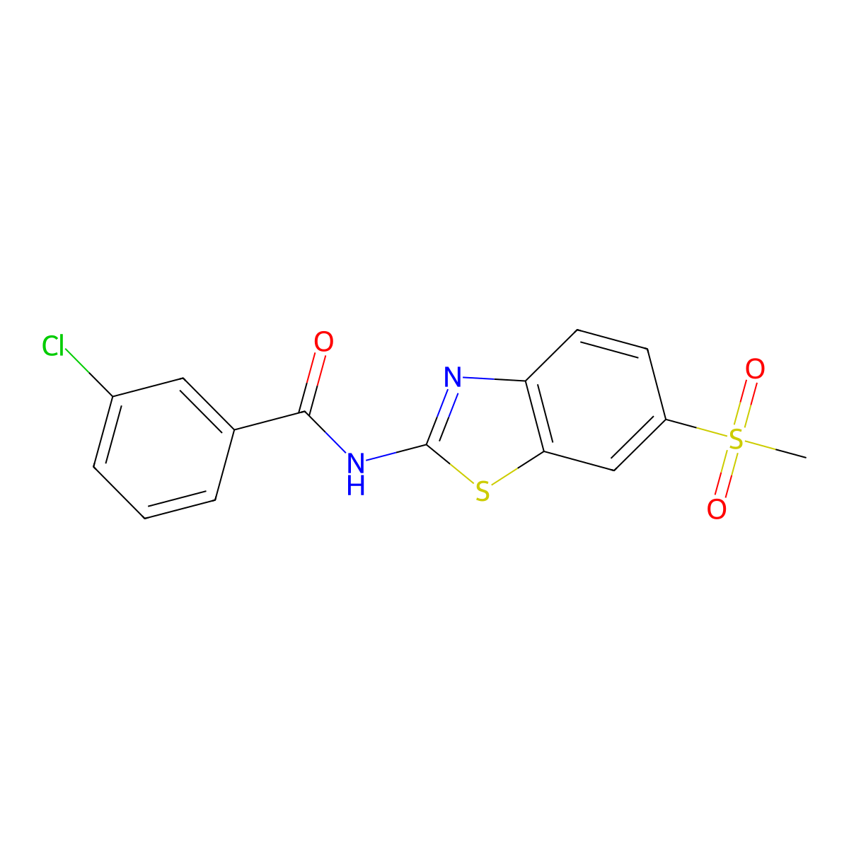 3-Chloro-N-(6-methanesulfonyl-benzothiazol-2-yl)-benzamide molecular structure, CAS 328090-10-4
