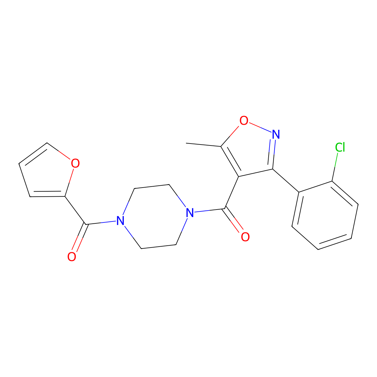 [4-[3-(2-Chlorophenyl)-5-methyl-1,2-oxazole-4-carbonyl]piperazin-1-yl]-(furan-2-yl)methanone molecular structure, CAS 328105-19-7