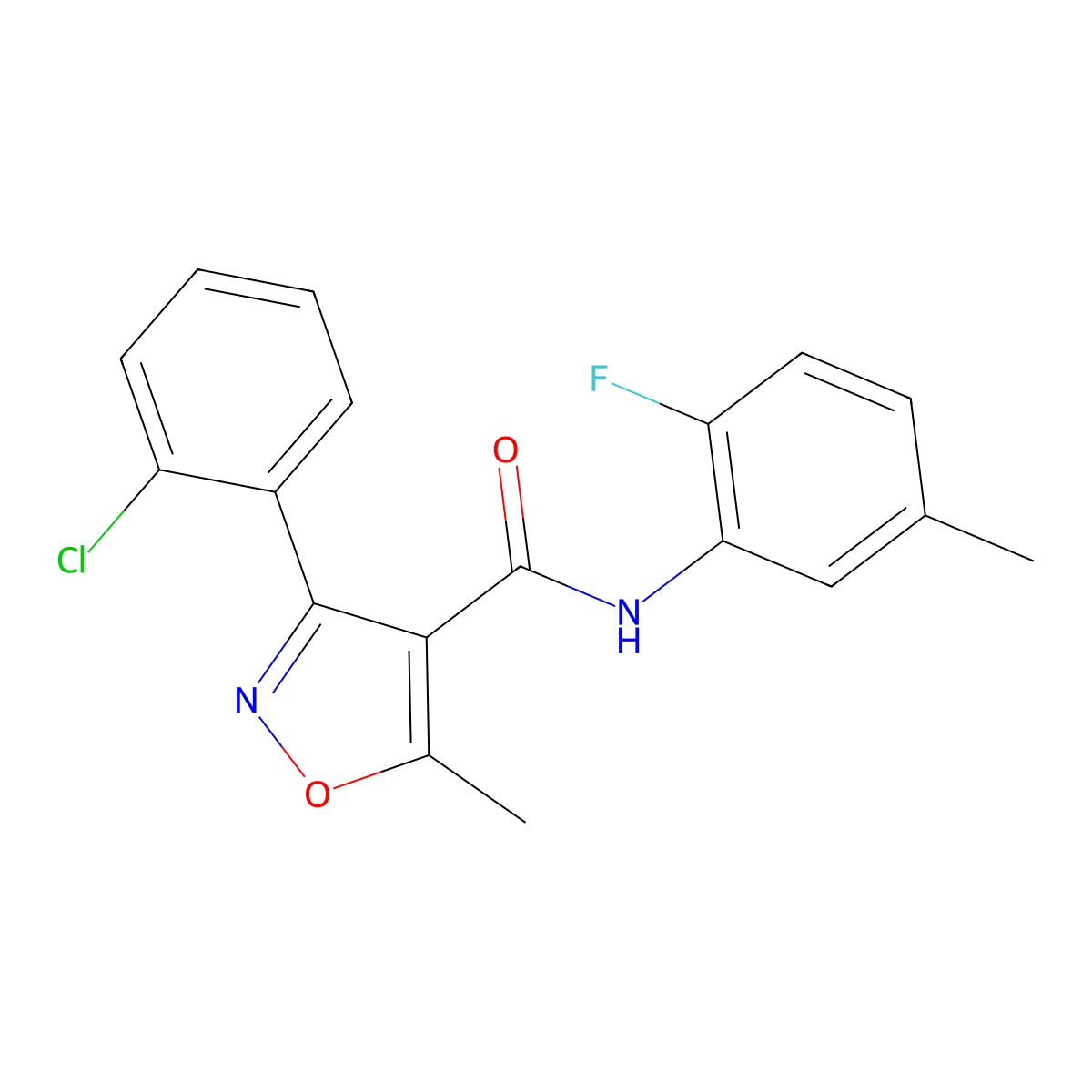 3-(2-chlorophenyl)-N-(2-fluoro-5-methylphenyl)-5-methyl-1,2-oxazole-4-carboxamide molecular structure, CAS 328105-25-5