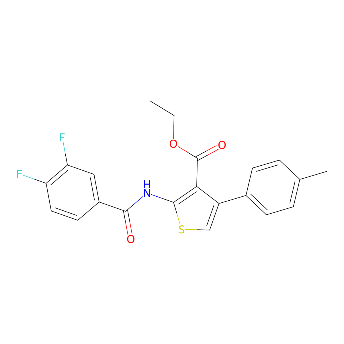 Ethyl 2-(3,4-difluorobenzamido)-4-(p-tolyl)thiophene-3-carboxylate molecular structure, CAS 328105-31-3