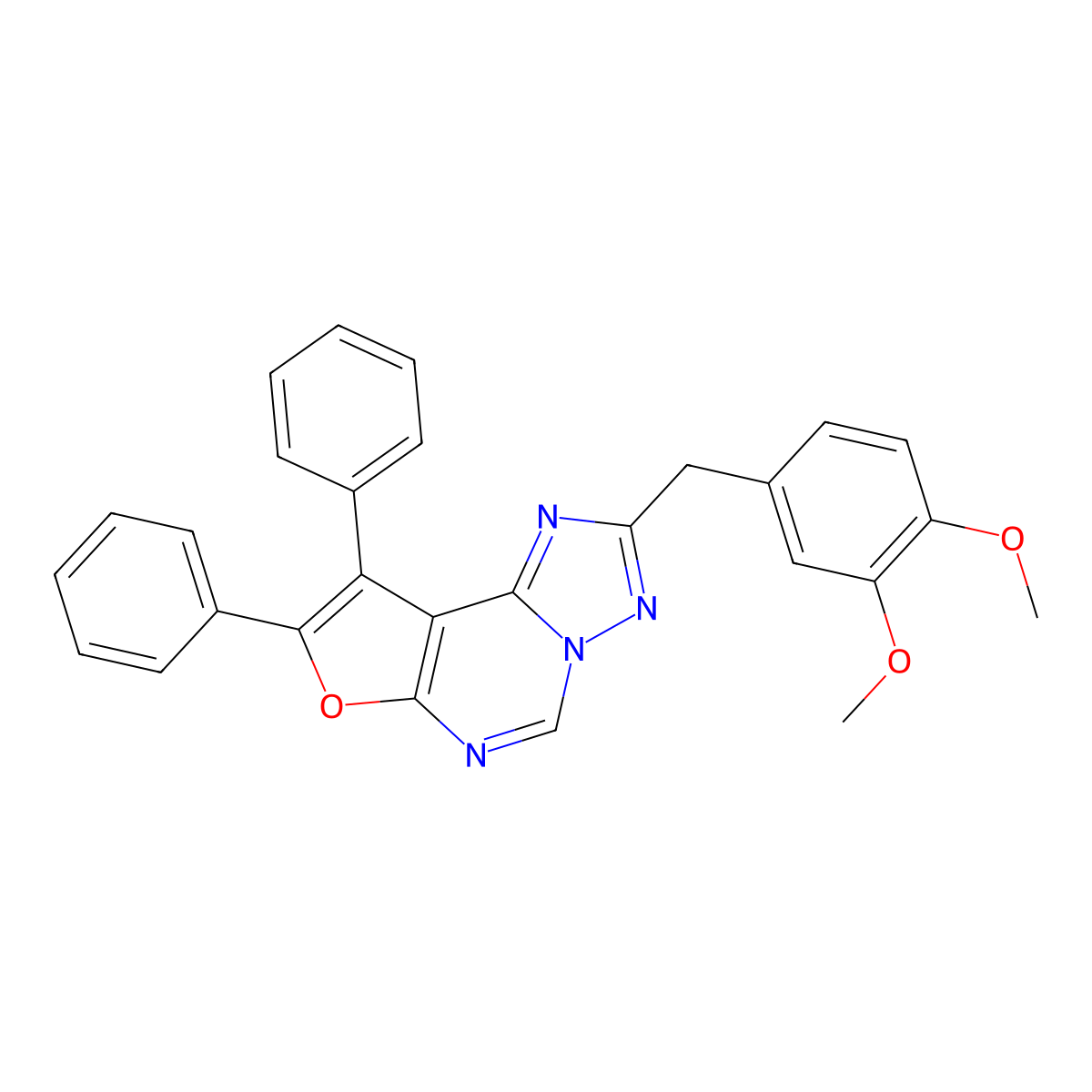 2-(3,4-Dimethoxybenzyl)-8,9-diphenylfuro[3,2-e][1,2,4]triazolo[1,5-c]pyrimidine molecular structure, CAS 328105-69-7