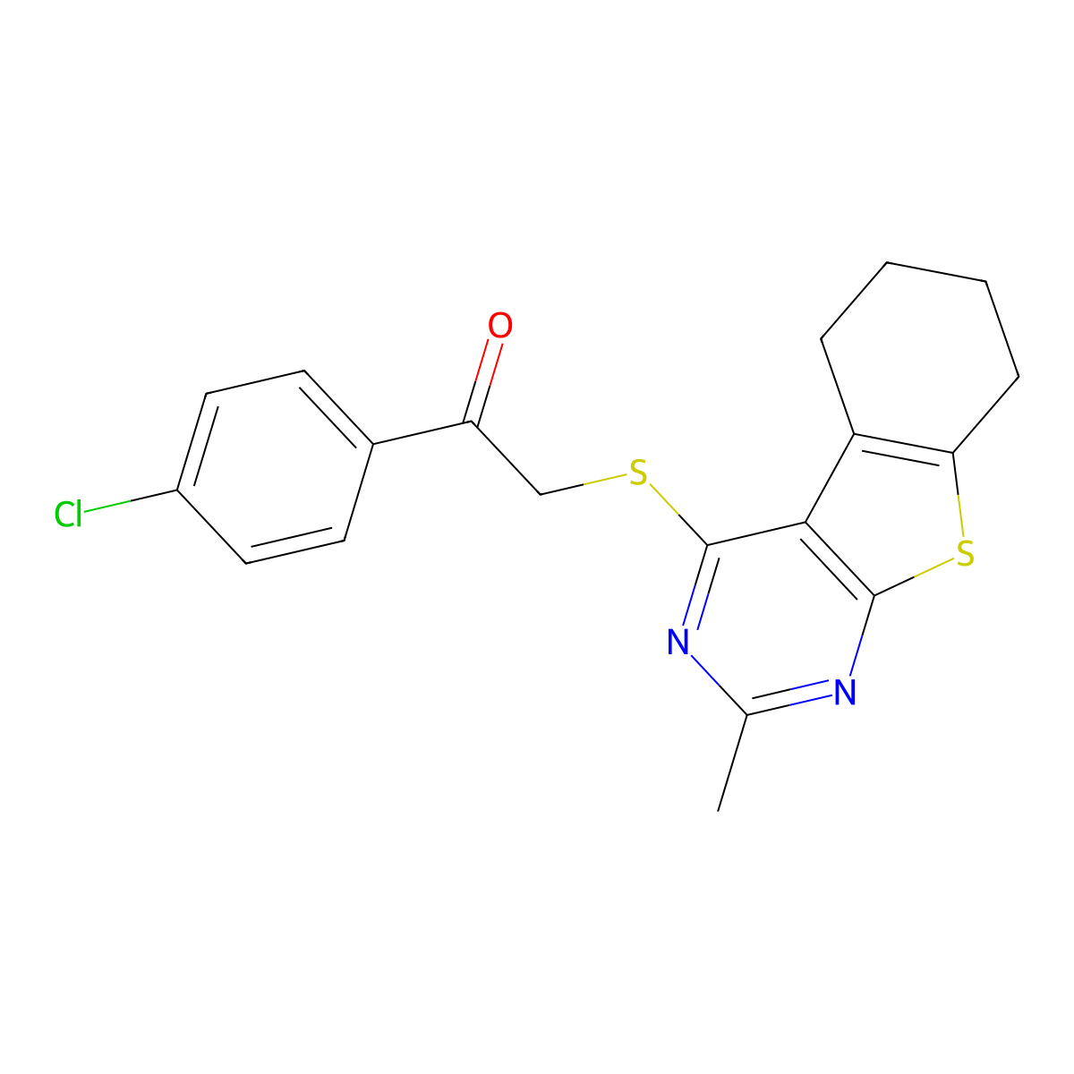 1-(4-Chlorophenyl)-2-[(2-methyl-5,6,7,8-tetrahydro-[1]benzothiolo[2,3-d]pyrimidin-4-yl)sulfanyl]ethanone molecular structure, CAS 328108-45-8