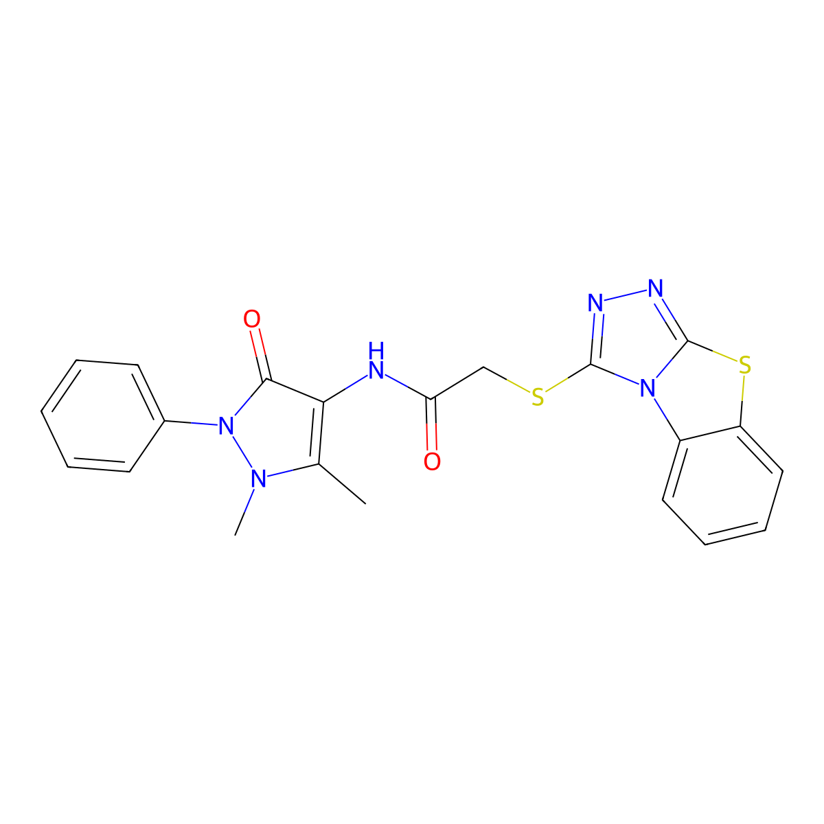 N-(1,5-dimethyl-3-oxo-2-phenylpyrazol-4-yl)-2-([1,2,4]triazolo[3,4-b][1,3]benzothiazol-1-ylsulfanyl)acetamide molecular structure, CAS 328109-02-0