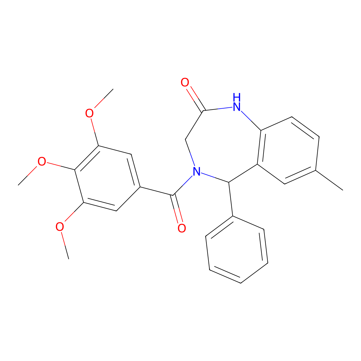 7-methyl-5-phenyl-4-[(3,4,5-trimethoxyphenyl)carbonyl]-1,3,4,5-tetrahydro-2H-1,4-benzodiazepin-2-one molecular structure, CAS 328110-71-0