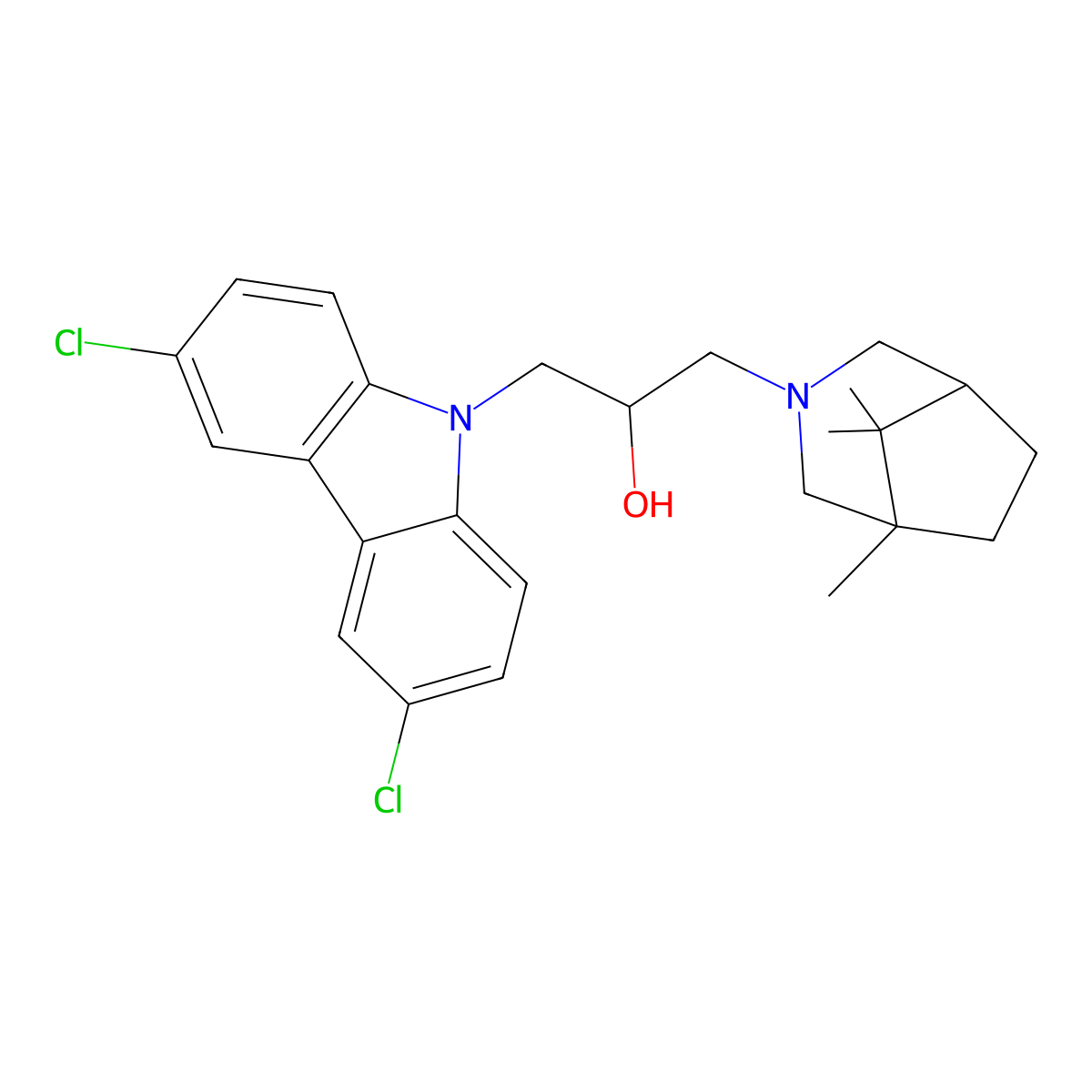 1-(3,6-Dichlorocarbazol-9-yl)-3-(5,8,8-trimethyl-3-azabicyclo[3.2.1]octan-3-yl)propan-2-ol molecular structure, CAS 328113-22-0