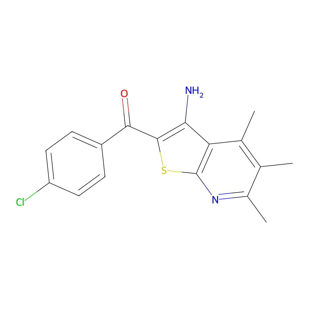 (3-Amino-4,5,6-trimethylthieno[2,3-b]pyridin-2-yl)(4-chlorophenyl)methanone molecular structure, CAS 328113-37-7