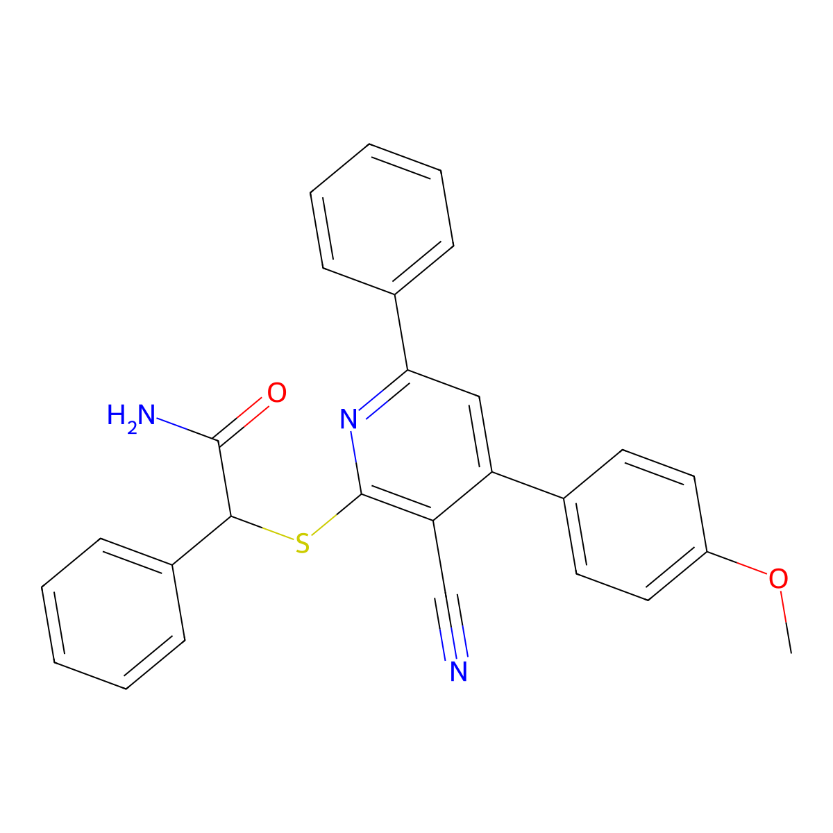 2-[3-Cyano-4-(4-methoxyphenyl)-6-phenylpyridin-2-yl]sulfanyl-2-phenylacetamide molecular structure, CAS 328113-38-8