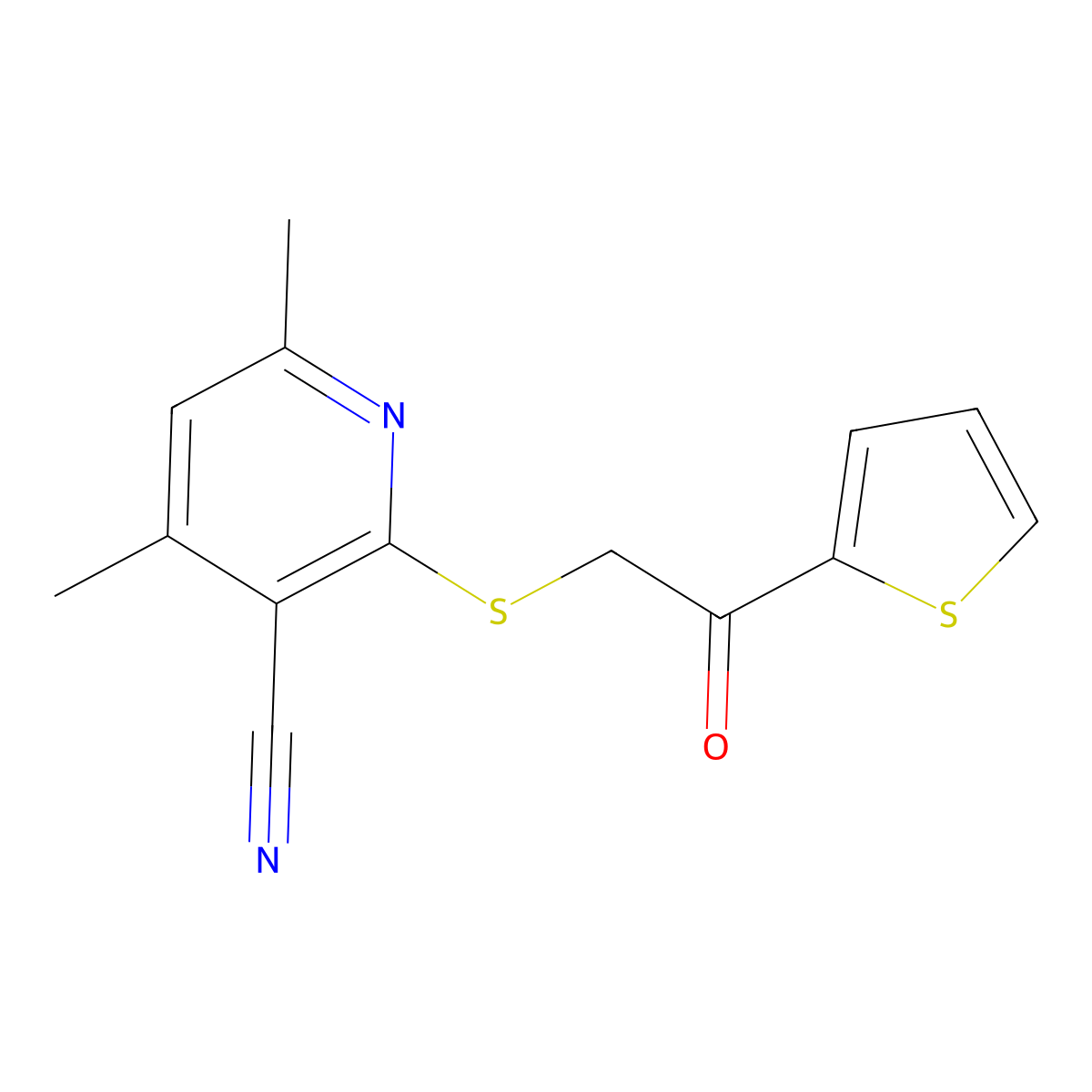 4,6-Dimethyl-2-(2-oxo-2-thiophen-2-ylethyl)sulfanylpyridine-3-carbonitrile molecular structure, CAS 328113-39-9