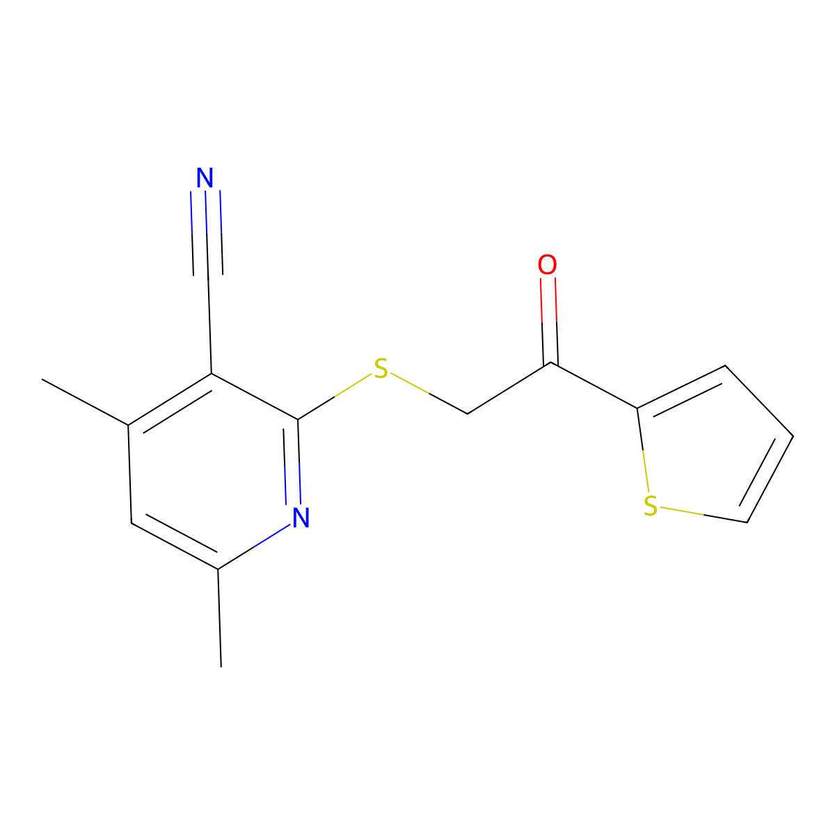4,6-Dimethyl-2-(2-oxo-2-thiophen-2-ylethyl)sulfanylpyridine-3-carbonitrile molecular structure, CAS 328113-39-9
