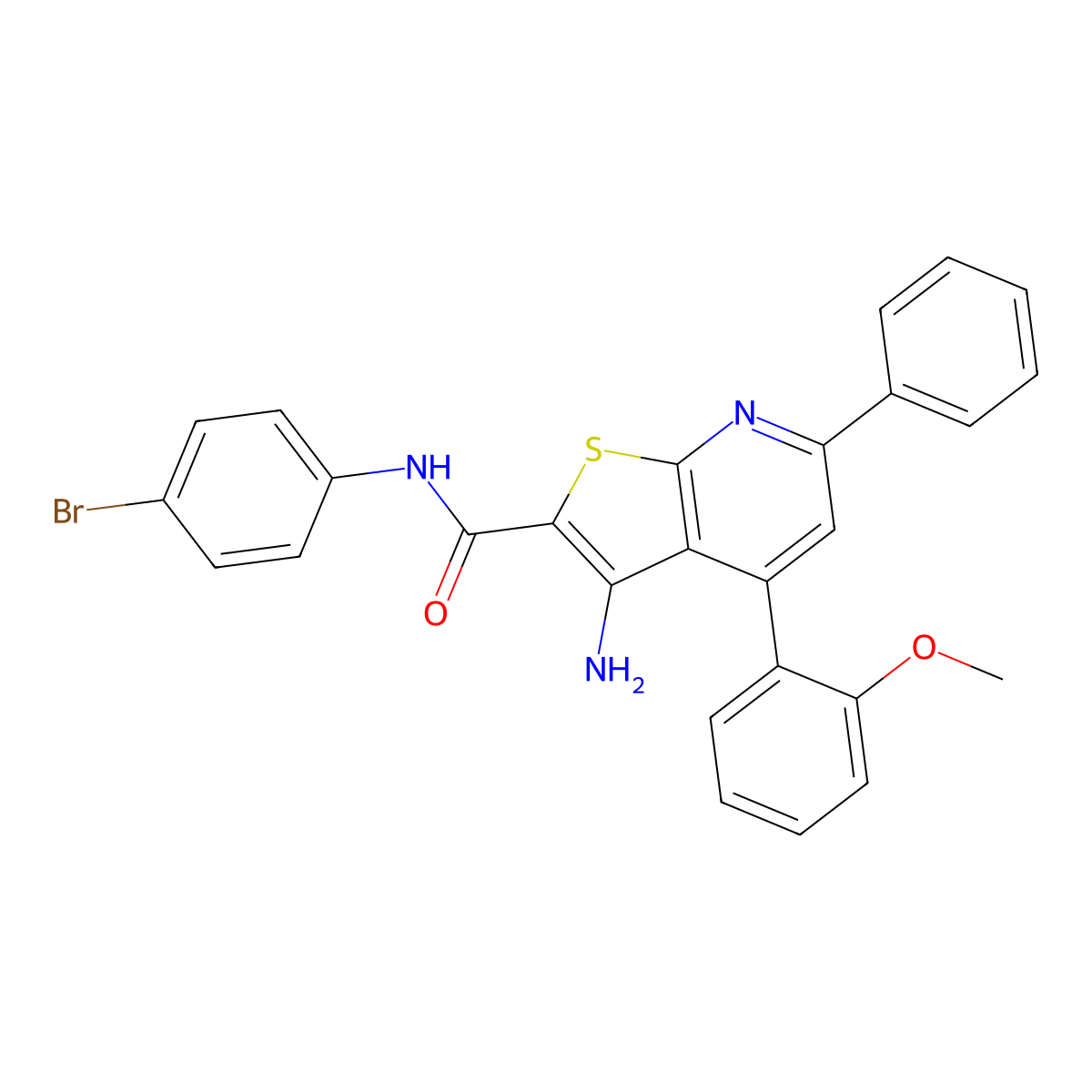 3-amino-N-(4-bromophenyl)-4-(2-methoxyphenyl)-6-phenylthieno[2,3-b]pyridine-2-carboxamide molecular structure, CAS 328113-41-3