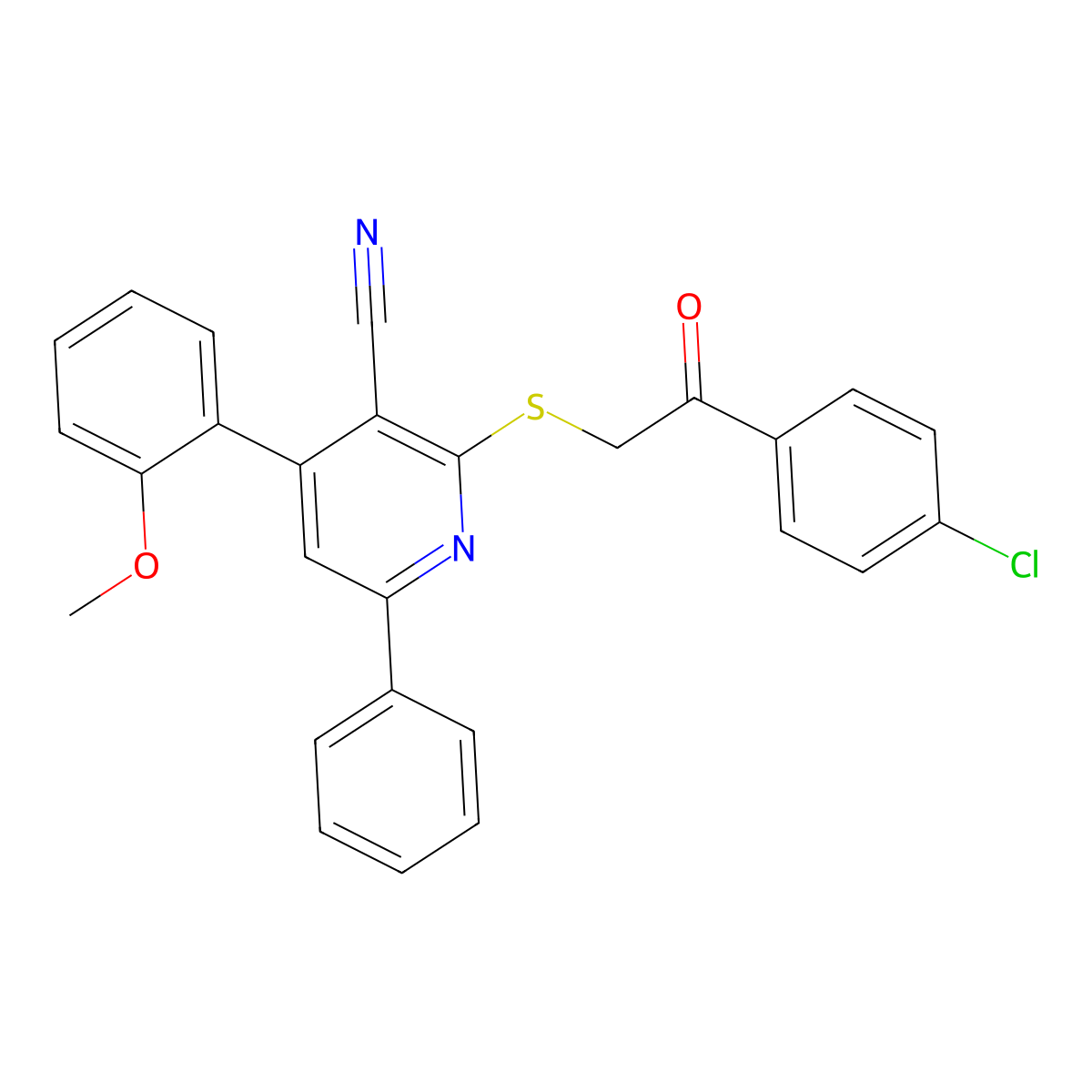 2-{[2-(4-Chlorophenyl)-2-oxoethyl]sulfanyl}-4-(2-methoxyphenyl)-6-phenylpyridine-3-carbonitrile molecular structure, CAS 328113-42-4