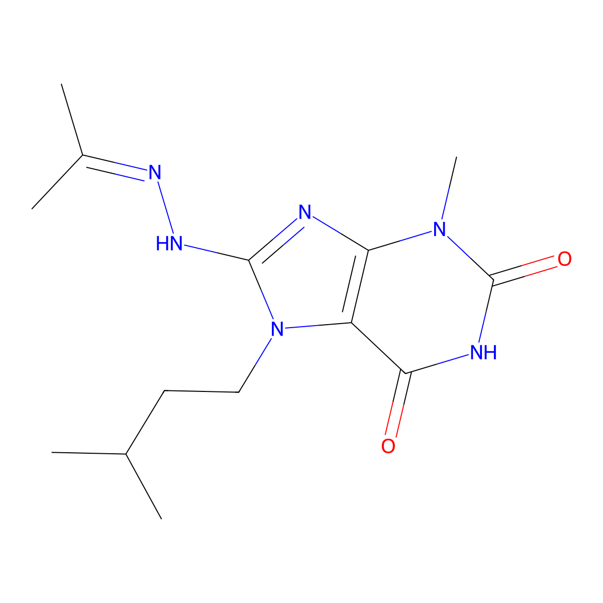 3-Methyl-7-(3-methylbutyl)-8-(2-propan-2-ylidenehydrazinyl)purine-2,6-dione molecular structure, CAS 328117-66-4