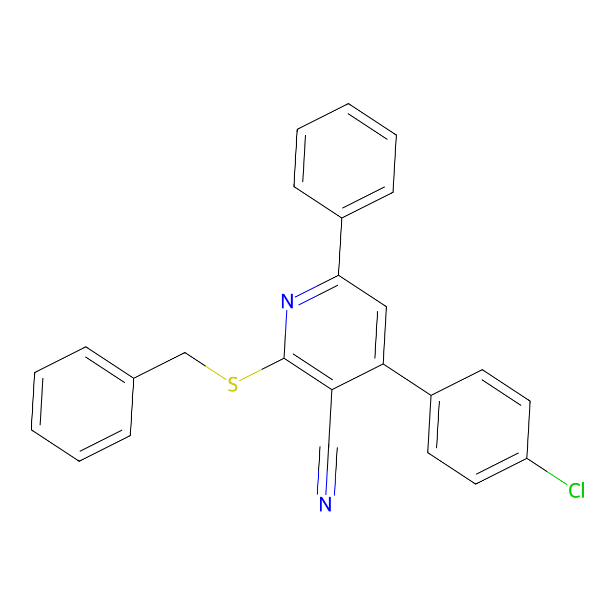 2-Benzylsulfanyl-4-(4-chlorophenyl)-6-phenylpyridine-3-carbonitrile molecular structure, CAS 328117-93-7