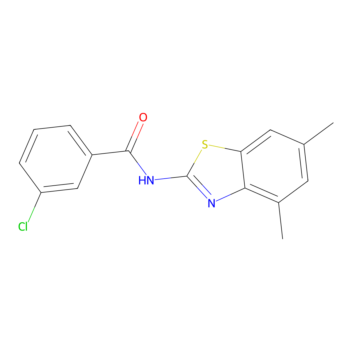 3-chloro-N-(4,6-dimethyl-1,3-benzothiazol-2-yl)benzamide molecular structure, CAS 328118-28-1
