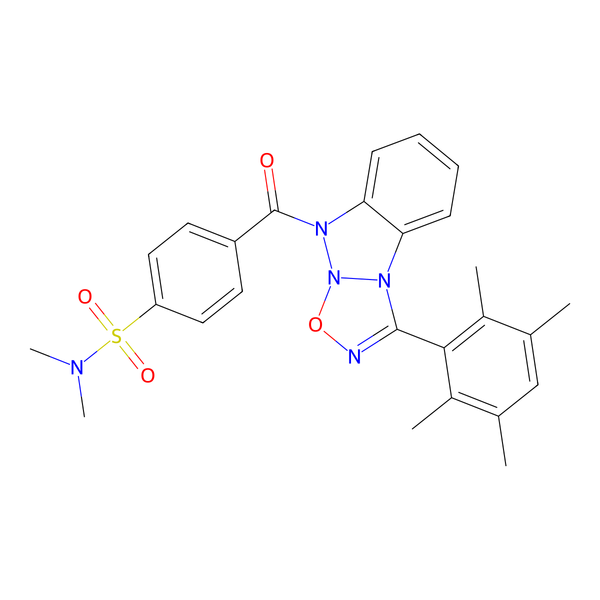 N,N-dimethyl-4-(3-(2,3,5,6-tetramethylphenyl)-9H-benzo[4,5][1,2,3]triazolo[2,1-b][1,2,3,5]oxatriazole-9-carbonyl)benzenesulfonamide molecular structure, CAS 328119-12-6