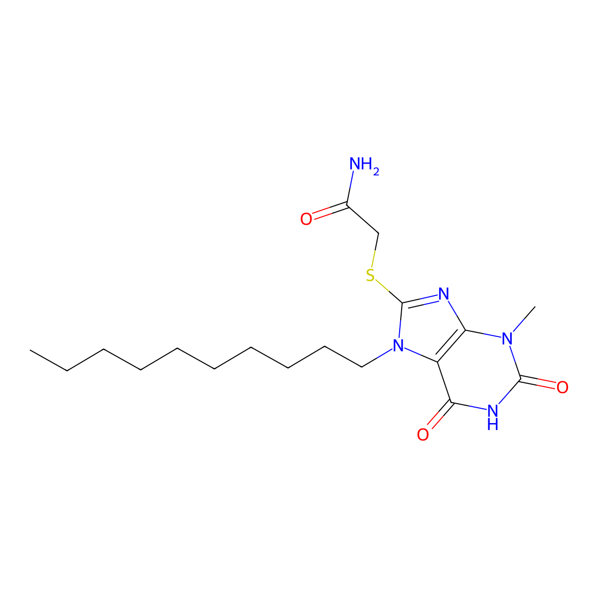 2-[(7-decyl-3-methyl-2,6-dioxo-2,3,6,7-tetrahydro-1H-purin-8-yl)sulfanyl]acetamide molecular structure, CAS 328119-69-3