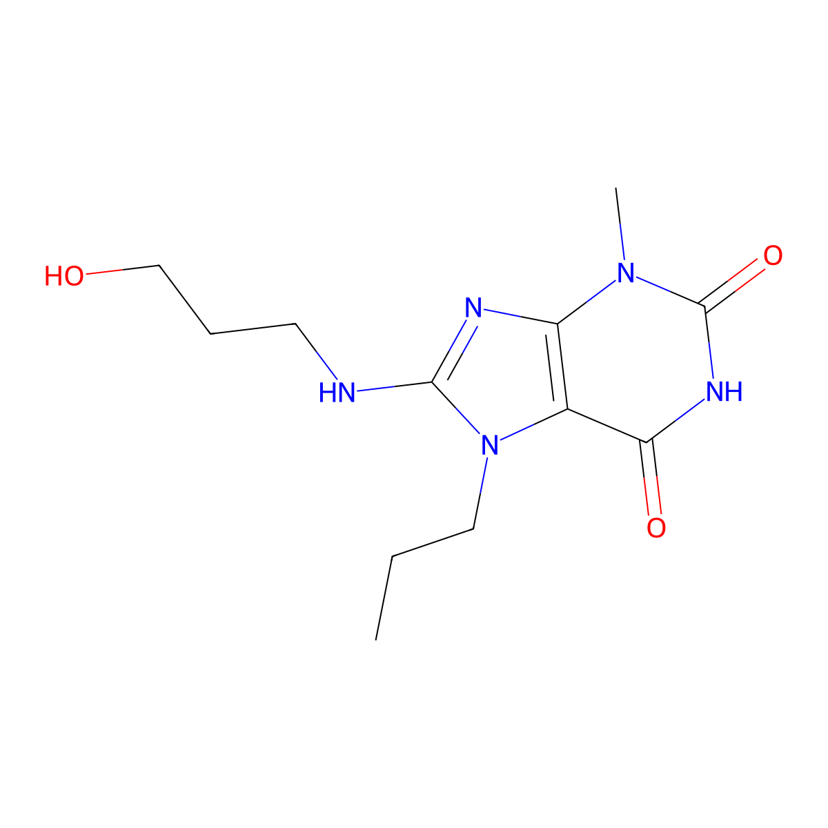 8-((3-hydroxypropyl)amino)-3-methyl-7-propyl-1H-purine-2,6(3H,7H)-dione molecular structure, CAS 328119-74-0